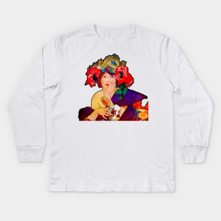 Spring girl with flowers in her hair in art nouveau Kids Long Sleeve T-Shirt